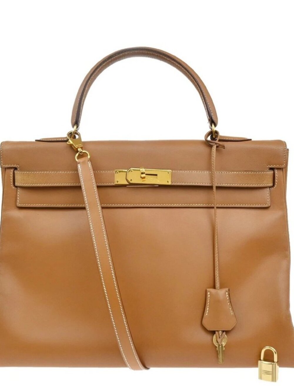 HERMES Kelly 35 2Way Shoulder Hand Bag Chamonix Leather Brown Vintage